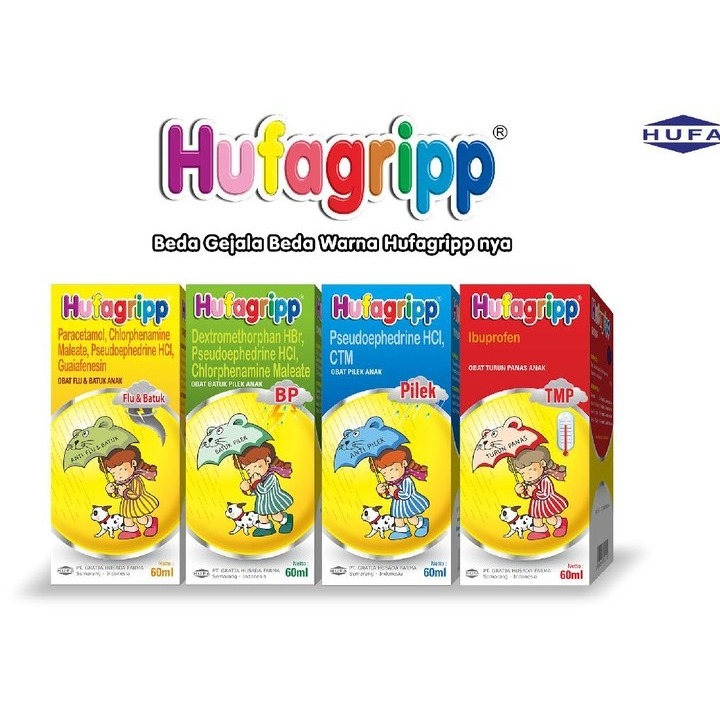 HUFAGRIP SIRUP 60 ML- HUFAGRIP FLU & BATUK - KUNING, HUFAGRIP PILEK - BIRU, HUFAGRIP DEMAM - MERAH, 