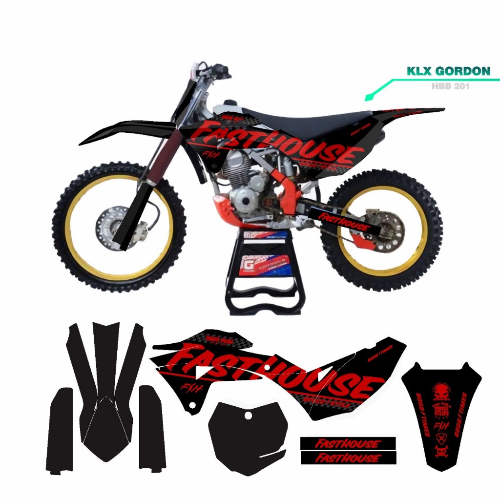 Decal Stiker KlX 150 Gordon Supermoto Dekal Sticker Striping Klx Gordon Full Body merah hitam putih 