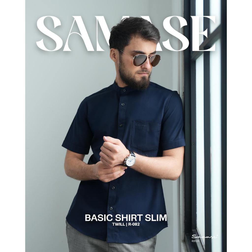 SAMASE Kemko Basic Shirt Slim R082 Kemeja Koko Atasan Pria Muslim Dewasa Lengan Pendek Samase Offici