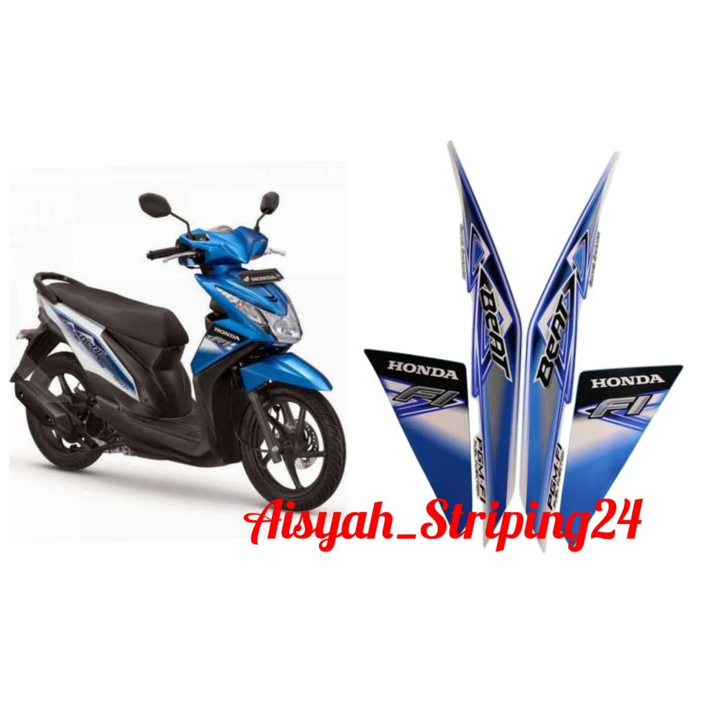 STIKER STICKER STRIPING FULL SET LIS LIST BODI MOTOR HONDA BEAT 2013 BIRU PUTIH