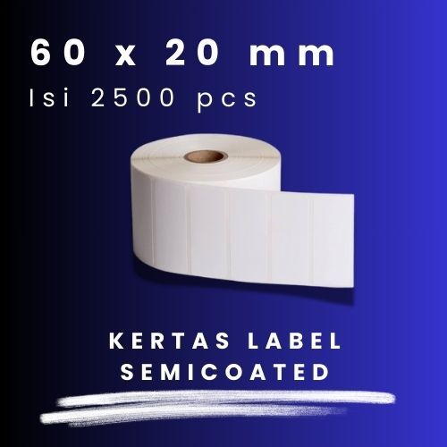 

CORE 1 INCH 60X20MM 60 X 20 MM 6X2 CM 6 X 2 CM BARCODE LABEL SEMICOAT SC SEMICOATED STICKER STIKER 2500 PCS