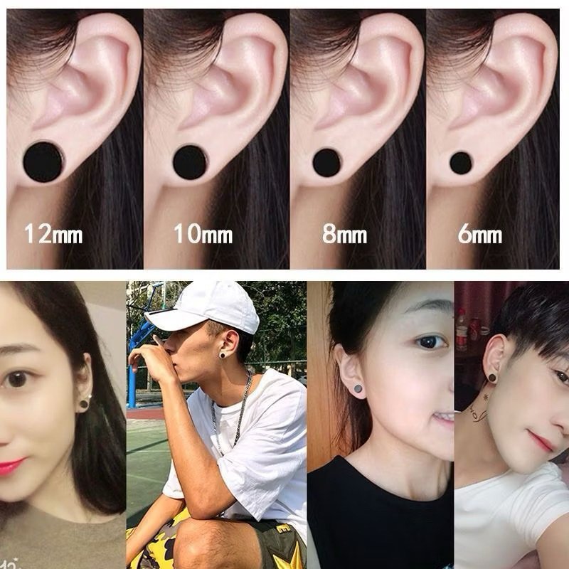 ACC 2pcs Anting Magnet Hitam Anting Laki Magnet Anting Hitam Magnet