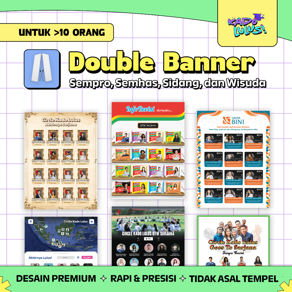 [DOUBLE BANNER] KADO LULUS Banner Spanduk Sidang Skripsi Wisuda Sempro Semhas Desain Unik Lucu #2