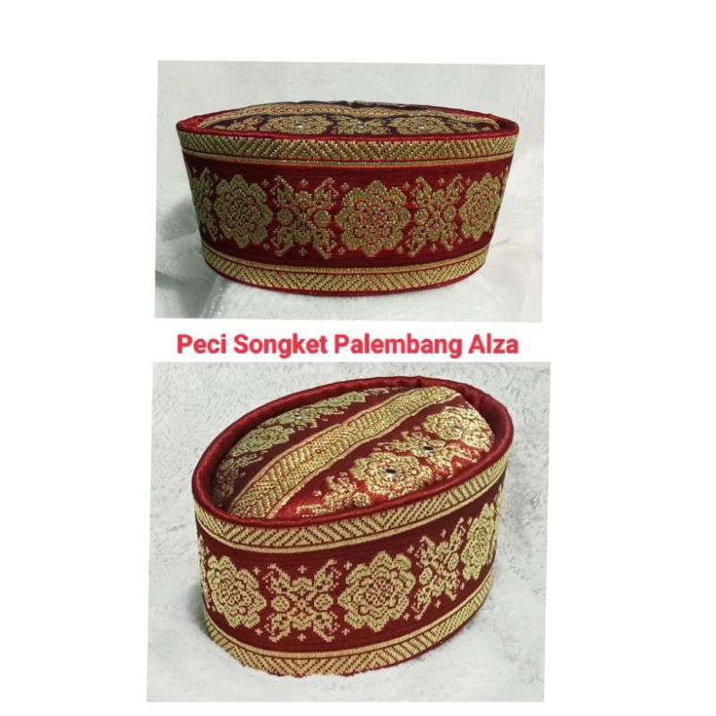 Peci Songket Palembang Alza Maroon Emas Spesial, Peci Songket Asli Palembang