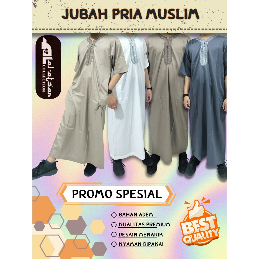 Jubah Gamis Pria Lengan Pendek V neck by Al atsar