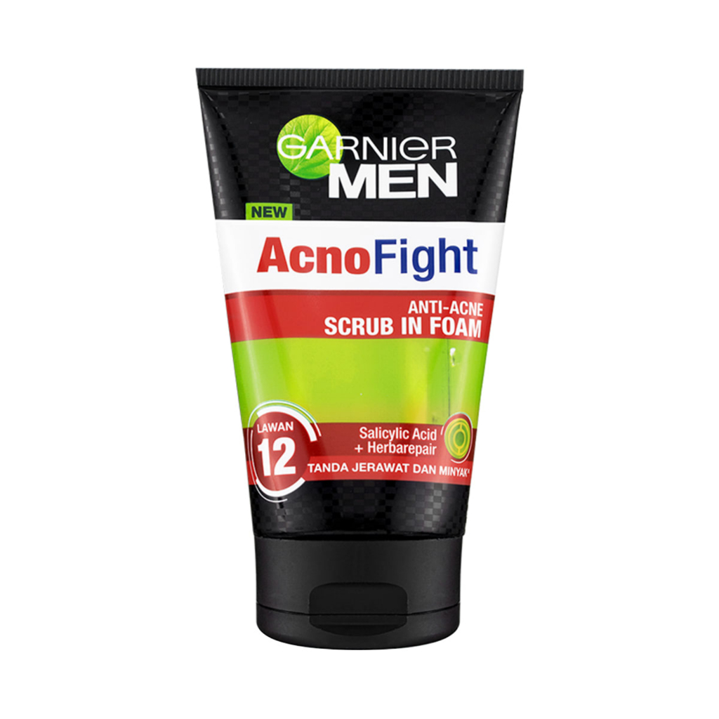 Ayune l Garnier Men Acne Fight Anti-Acne Scrub in Foam 100ml/Sabun Cuci Muka Pria dengan Scrub