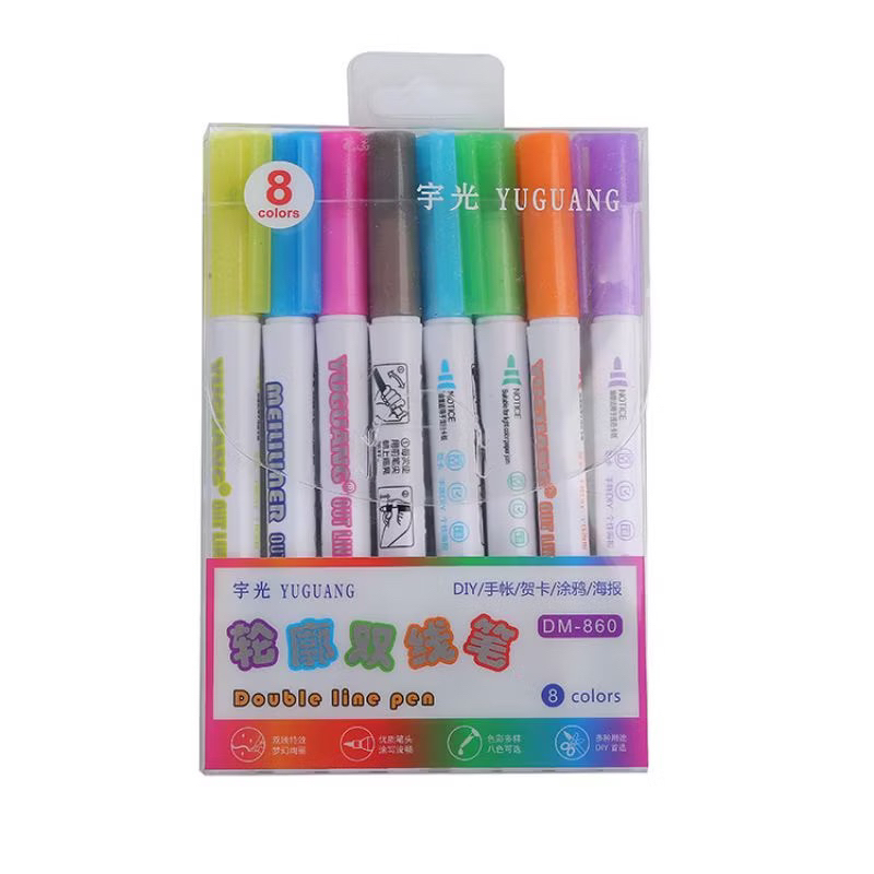 

1set isi 8pcs 8 Warna Spidol Stabilo Dual Line / Highlighter Dua Warna / ATK / Import Murah