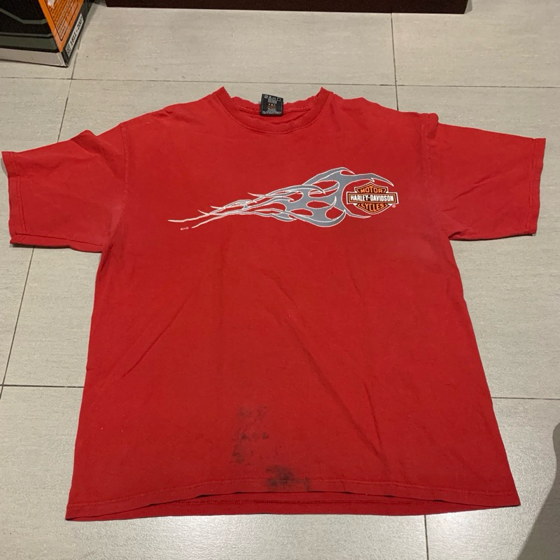 T-Shirt Kaos Red Harley Davidson 2000s Vintage Import