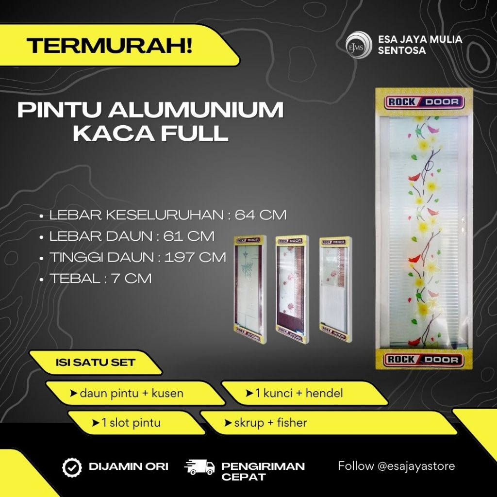 PINTU KAMAR MANDI ALUMUNIUM FULL KACA MOTIF