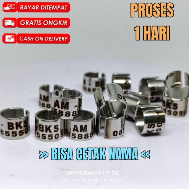 RING MERPATI DEWASA BAJA BELAH CETAK NAMA