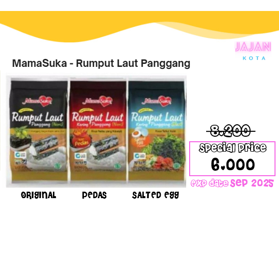 

Mamasuka Rumput Laut Panggang Original Pedas Salted Egg