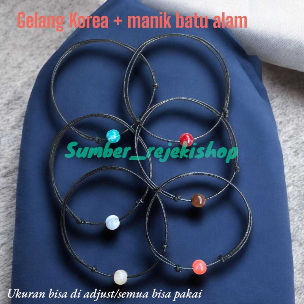 Gelang hitam korea manik batu alam/marmer