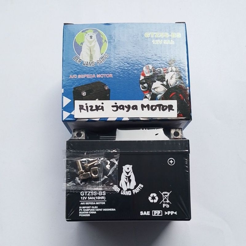 Aki motor beruang GTZ5S-BS 12 5AH supra 125 beat vario mio j vixion blade revo absolute ori BERUANG