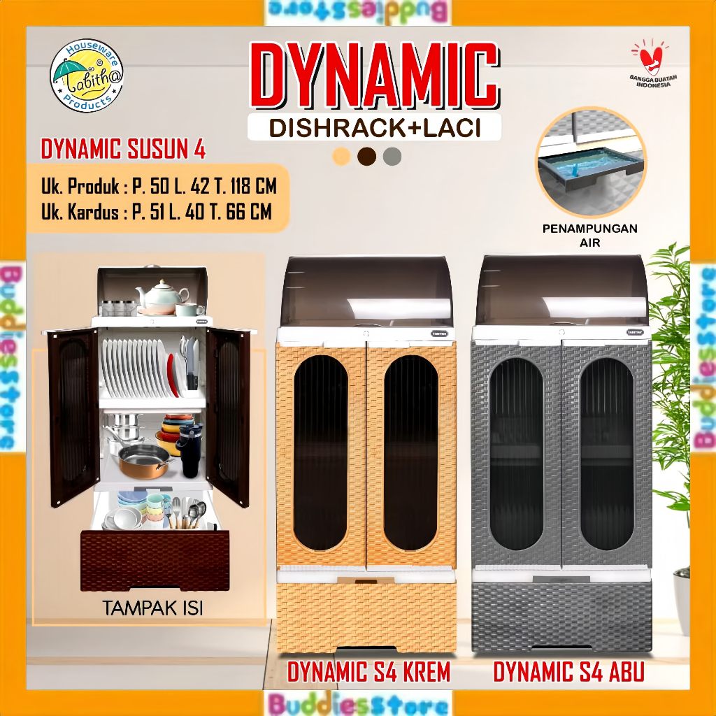 [COD] LEMARI RAK PIRING PLASTIK DISH RACK DYNAMIC TABITHA SUSUN 4 / RAK PIRING PLASTIK 4 SUSUN