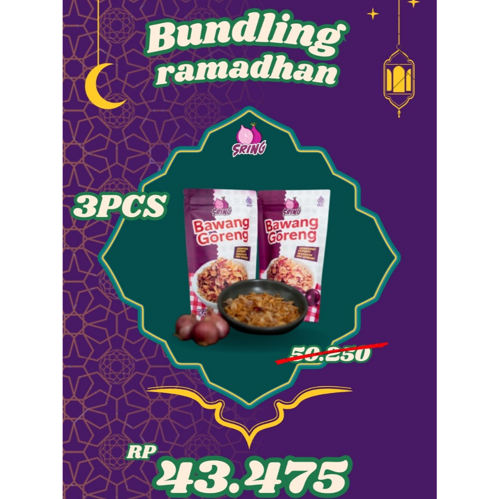 

[PROMO 4.4 SALE] Bawang Goreng Sring 50 Gr Premium minim tepung, tahan lama, Kemasan Pouch Ziplock