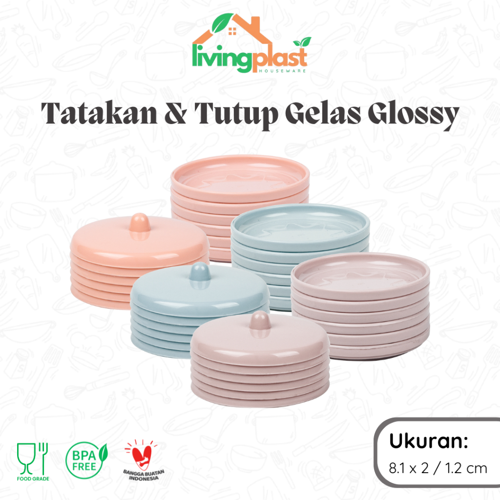 Tatakan + Tutup Gelas Glossy @6set / Tatakan Gelas Plastik / Tutup Gelas Plastik / Tutup Gelas Set