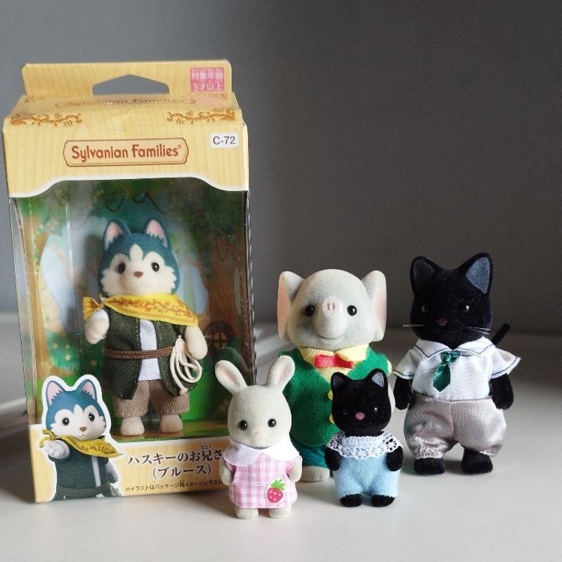 sylvanian families bruce husky elephant tuxedo cat