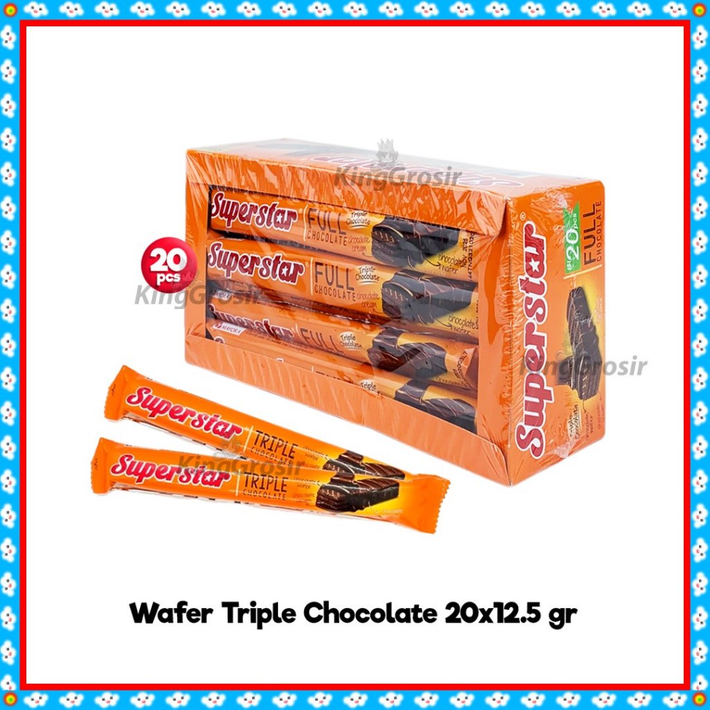 

Superstar Wafer Triple Chocolate BOX Isi 20x12.5gr / Wafer Bersalut Cokelat / Superstar Full Chocolate