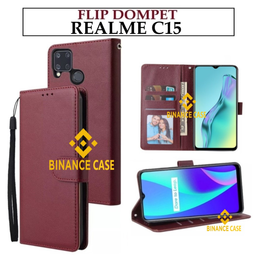 LEATHER FLIP CASE REALME C15 CASE KULIT FLIP WALLET LEATHER KULIT PREMIUM SARUNG BUKA TUTUP KESING H