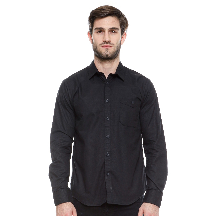 Castles.id Kemeja Polos Hitam Pria Lengan Panjang LS005