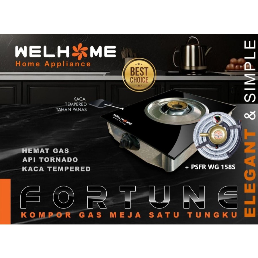 Kompor 1 Tungku Welhome Fortune Kompor Gas 1 Tungku Kaca Tempered