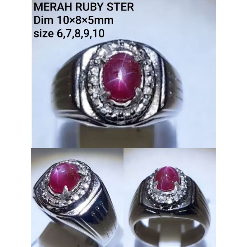 CINCIN BATU PERMATA MERAH RUBY STER CRYSTAL NATURAL