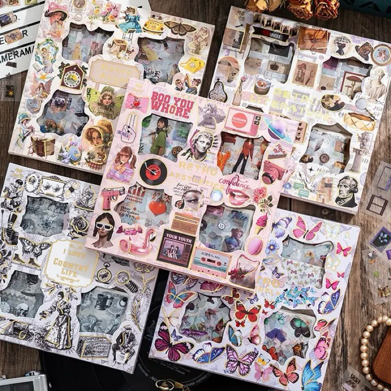 

100 LEMBAR Sticker Journal Butterfly Flower Aesthetic Jurnal DIY Vintage Retro Sticker