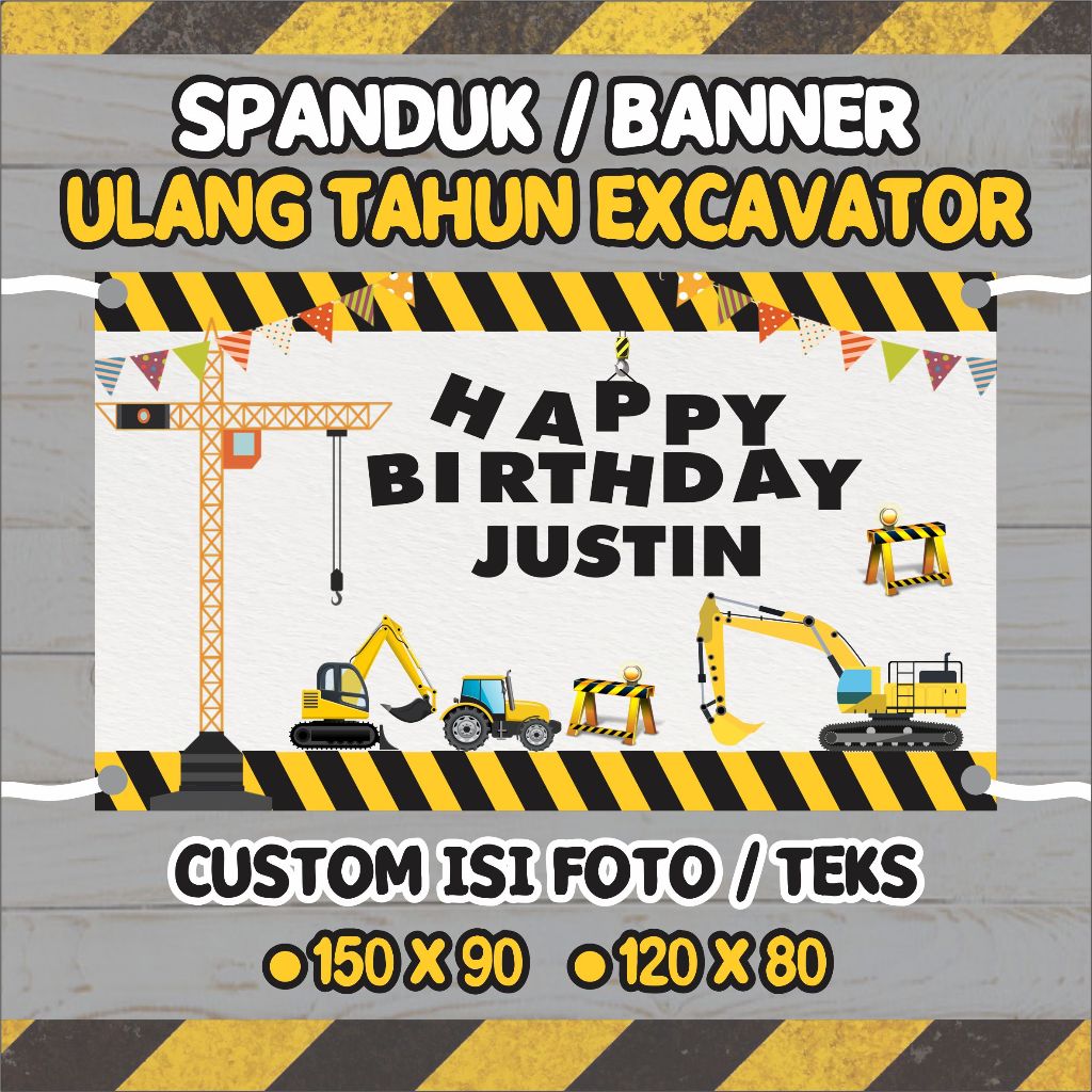 Banner Birthday / Spanduk Ulang Tahun Anak Tema Excavator Custom