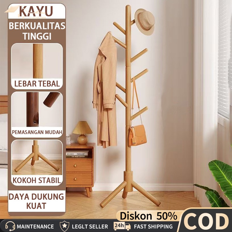 Catris - COD Stand Hanger Rak Gantungan Baju Rak Mantel Kayu Gantungan Topi Rak Gantungan Tas Stand