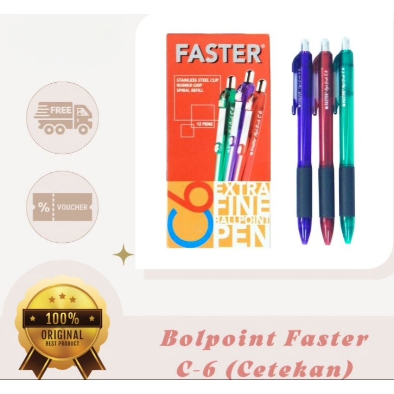 

1 Pak Bolpen Pulpen Faster C 6 dan C 600 0.7mm Tinta Hitam