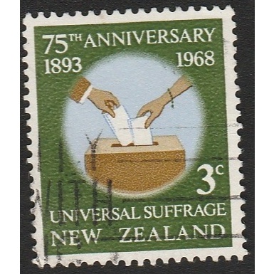 

A 11587 SATU BUAH PRANGKO NEW ZEALAND TEMA 75th ANNIV UNIVERSAL SUFFRACE 1893-1968 DENGAN KONDISI SUDAH ADA CAP
