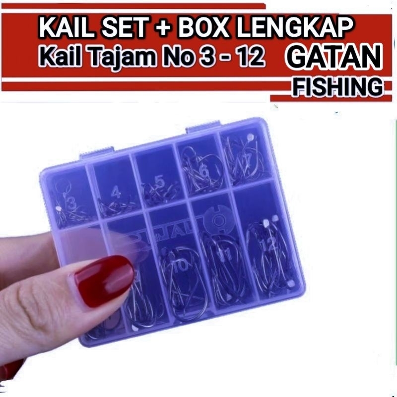 Satu Set Kail Box Kail Tajam No 3-12// Long Handle Isi 70 pcs