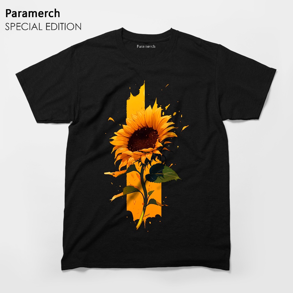 Paramerch T-shirt Kaos Wall Sun Flower Bunga Matahari Streetwear Unisex 3D Dimensi Round  Viral Aest