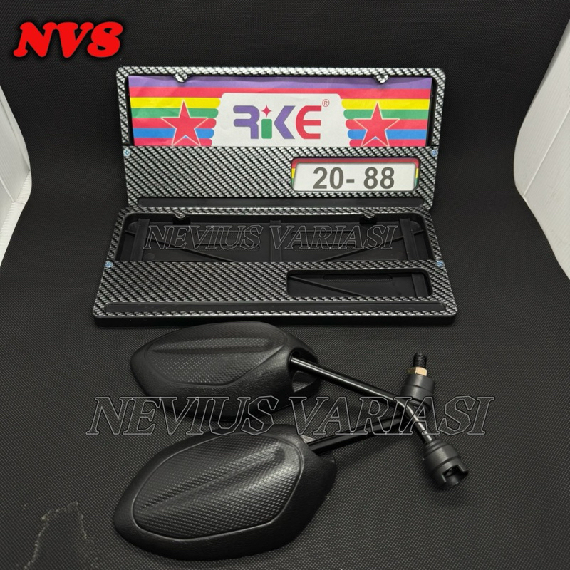 PAKET LENGKAP PLAT NOMOR CARBON PLUS SPION BEAT STANDAR SEPASANG COVER DUDUKAN CARBON DAN SPION BEAT