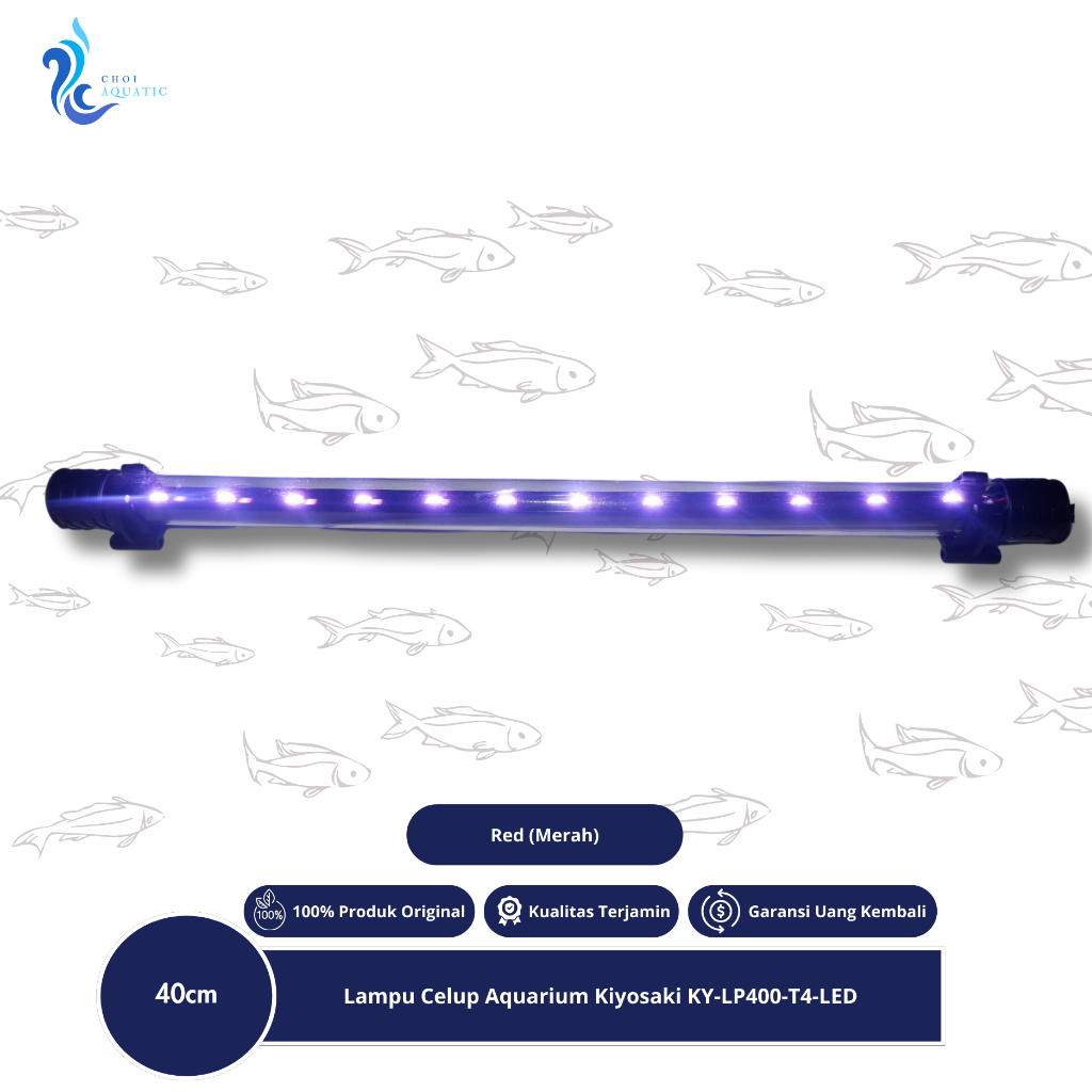 Lampu Celup Aquarium Merek Kiyosaki KY-LP400-T4-LED Ukuran 40cm Warna Merah (Red)