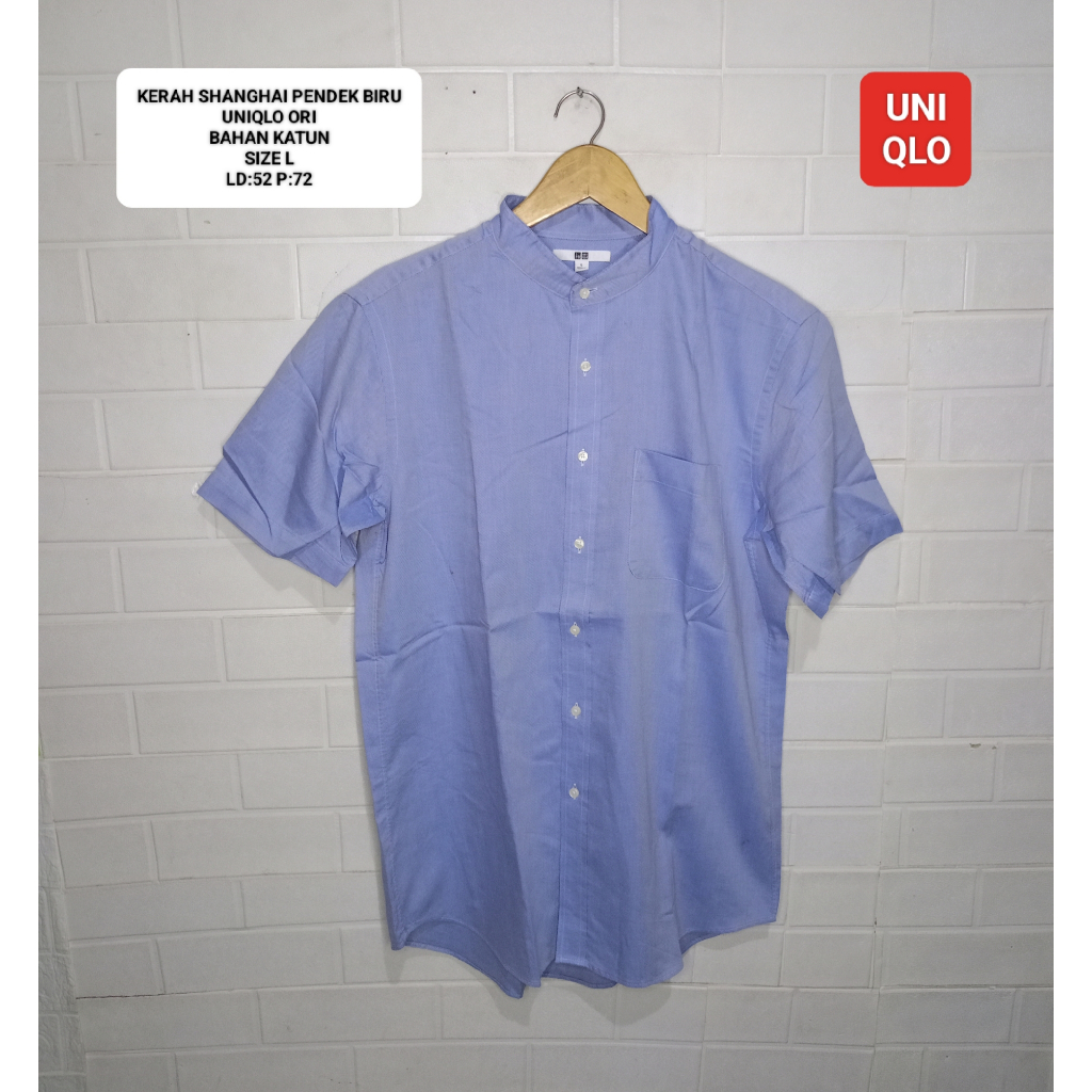KEMEJA PENDEK BIRU SHANGHAI UNIQLO ORI SIZE L