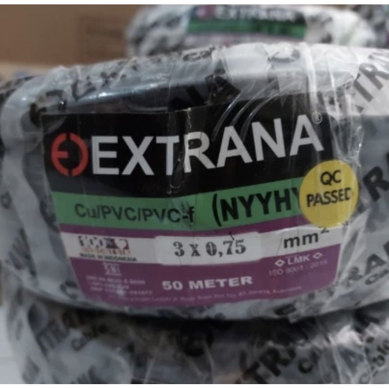 Kabel NYYHY 3x0.75 mm NYYHY 3 x 0.75 mm Serabut Extrana Hitam 1 Roll 100 meter