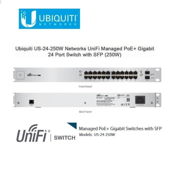 UBIQUITI Unifi US-24-250W 24 Ports POE+ 250W Gigabit Managed Switch