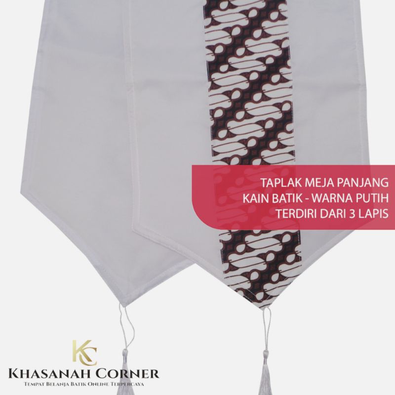 Taplak Meja Panjang Runner Table Cloth Cover Persegi Kain Batik Lurik Tenun Katun Warna Putih Hitam 