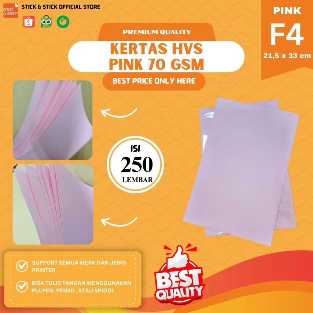 

Termurah!! Kertas HVS Warna Pink F4 70 Gsm 250 Lembar