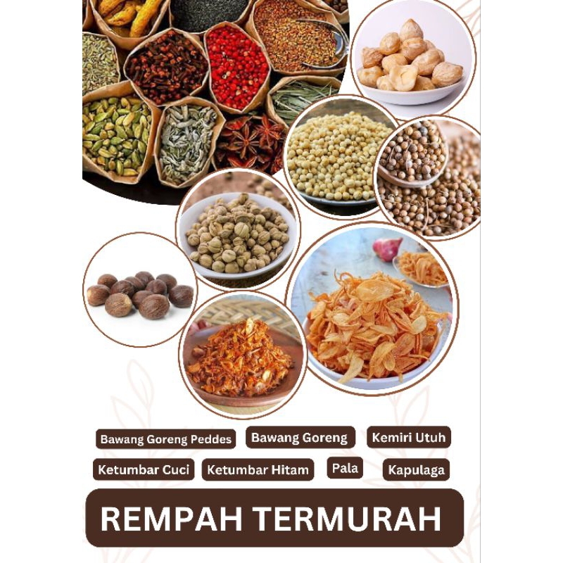 

Bawang Goreng, Bawang Goreng peddes, Kapulaga, Kemiri Utuh, Ketumbar cuci, Ketumbar Hitam, Pala