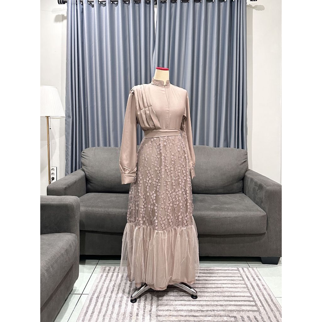 LESTI DRESS BAHAN CERUTY BABYDOLL MIX BRUKAT DAN TULLE POLOS// GAMIS KONDANGAN WANITA KEKINIAN, BUSA