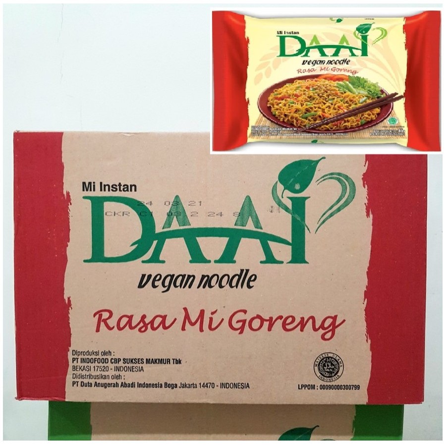 

Mie Instan Daai Vegan Rasa Mi Goreng 1 DUS ( 40 pcs ) Vegan Noodle