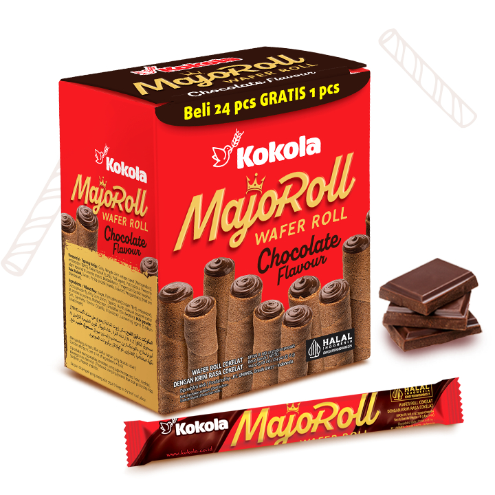 

MajoRoll Kokola Wafer Roll COklat 1 Box isi 24+1pcs - Jajan Murah