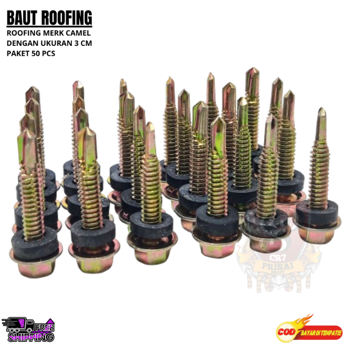 Baut roofing 3cm 1bungkus isi50pcs baut atap ukuran 3cm/baut asbes / baut seng/skrup baja ringan 3cm
