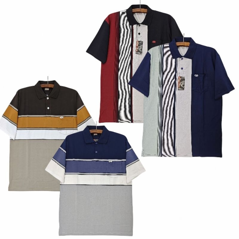 Kaos kerah salur saku pria dewasa lengan pendek OCEAN BEACH size M L XL