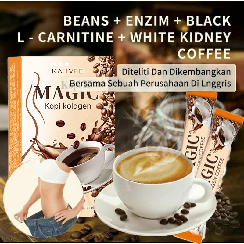 

ISI 12 SACHET MAGICCollagen Coffee Instant coffee Original 100% Robusta Collagen Kopi Diet Penurun Berat Badan Pelangsing Perut Buncit