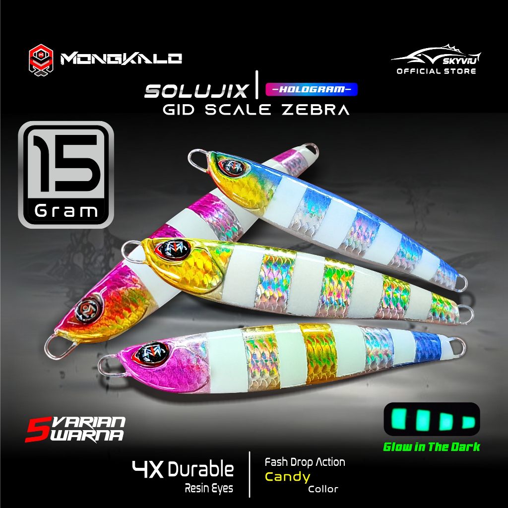 Umpan Metal Jig 15 gram Mongkalo Solujix GID Zebra Glow In The Dark Umpan Micro Jig 15grm 15 grm Met