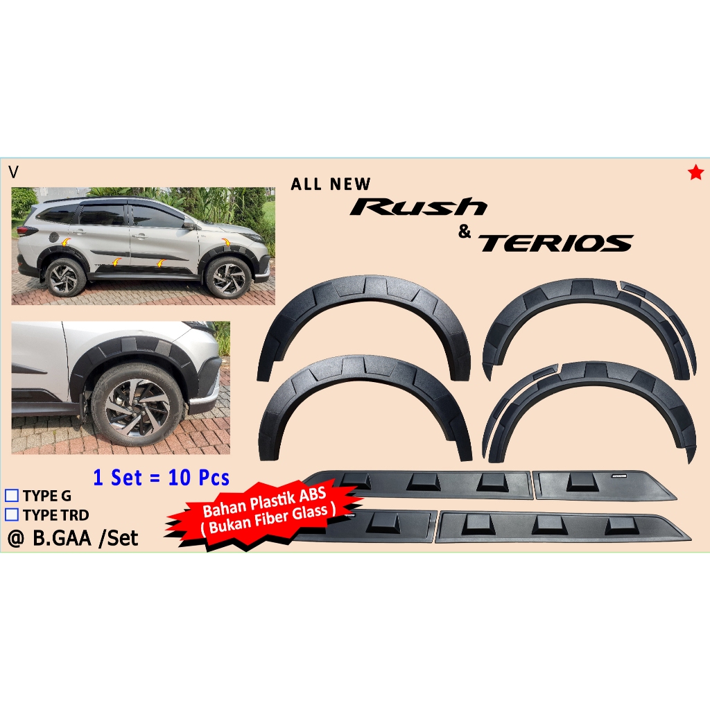 FULLSET Over Fender + List Body Model Rock Ford All New Rush/ Terios 2018 2019 2020 2021 2022 2023 2