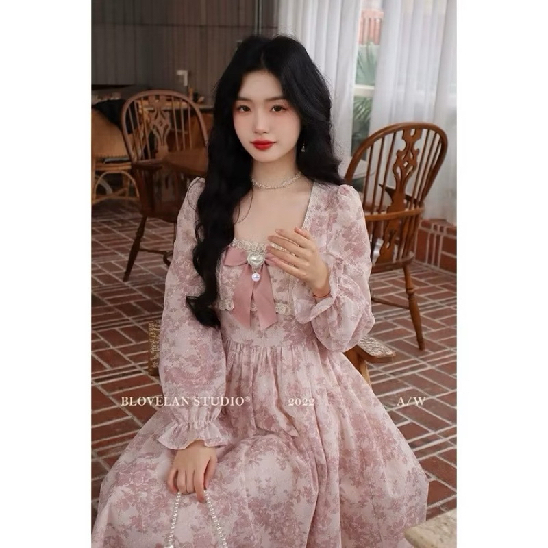 READY (Hijab Friendly) Pink Floral Dress / Dress Fairy / Gaun Bronzing